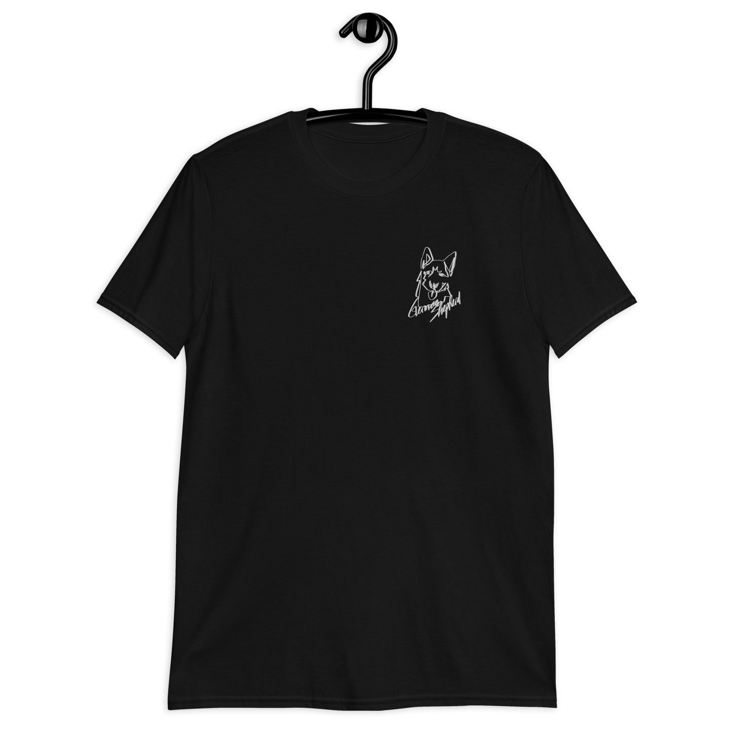 German Shepherd Embroidery Black T-Shirt