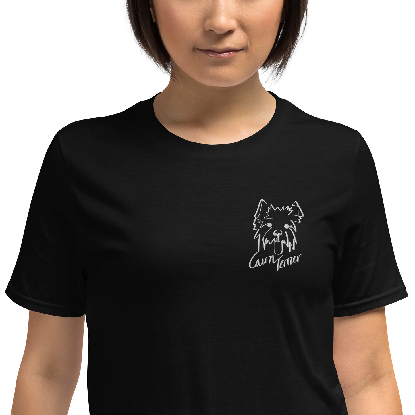 Cairn Terrier Embroidery Black T-Shirt