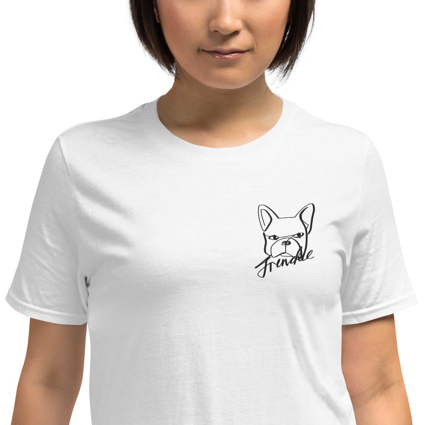 French Bulldog Embroidery White T-Shirt