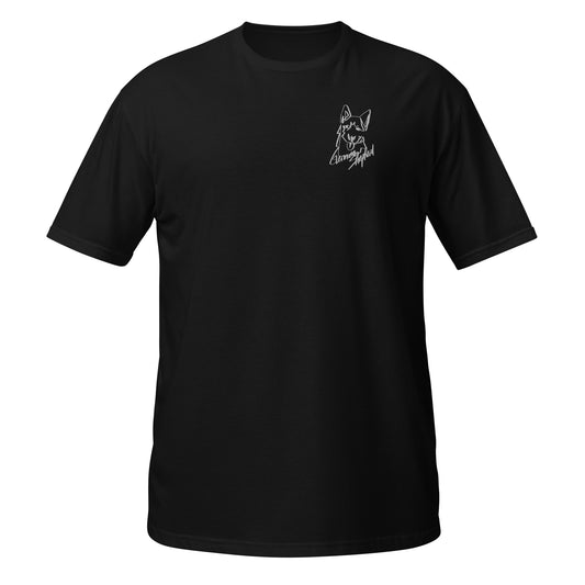 German Shepherd Embroidery Black T-Shirt